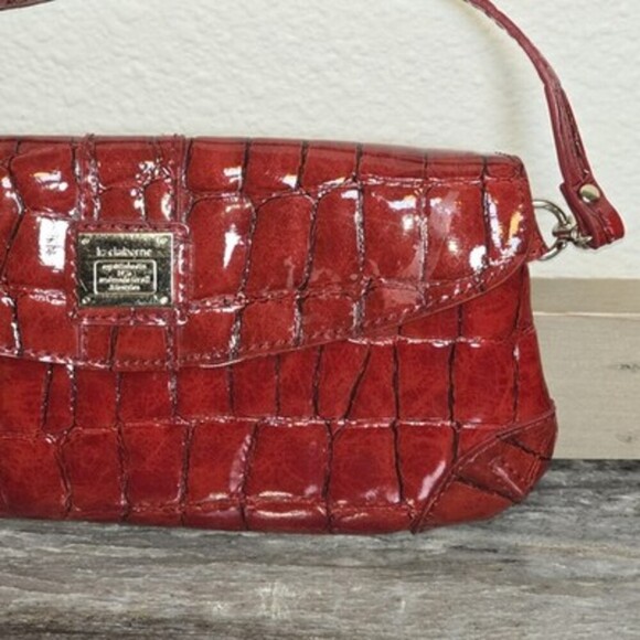 Liz Claiborne Red Croc-Embossed Shoulder Bag Wristlet Purse – Patent Gloss –... - Picture 3 of 9